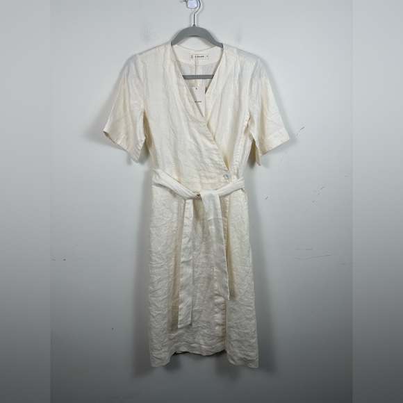 Everlane Cream Wrap Midi Dress with V-Neck and Cuffed Sleeves - Picture 9 of 9